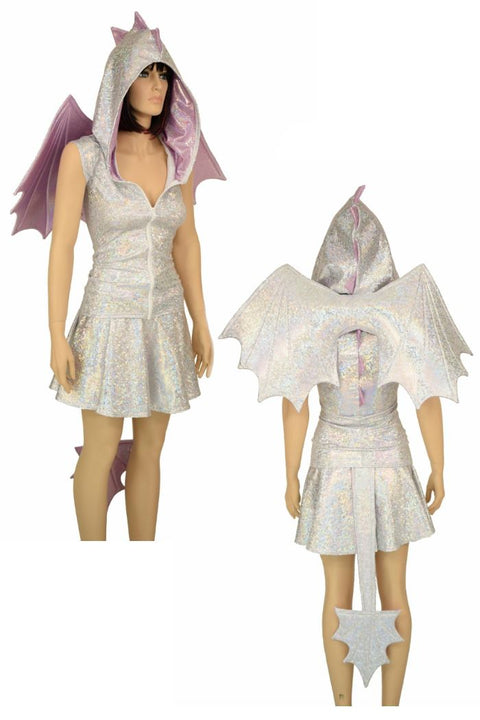 Silvery White Dragon Hoodie & Skirt Set (+Wings & Tail!) - Coquetry Clothing