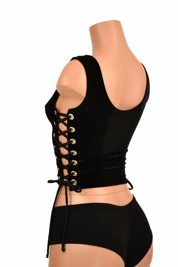 Side Lace Up Black Tank Crop - Coquetry Clothing