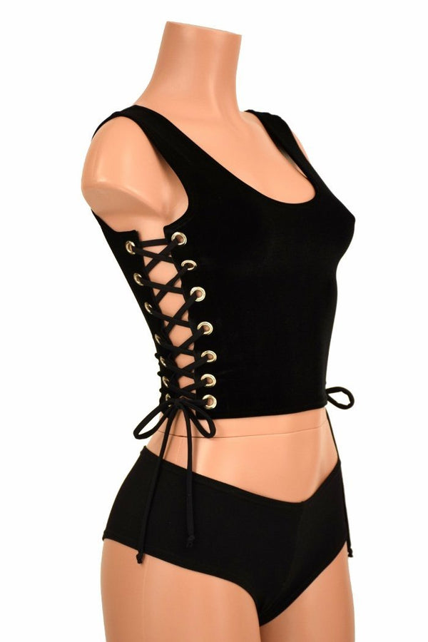 Side Lace Up Black Tank Crop - 3