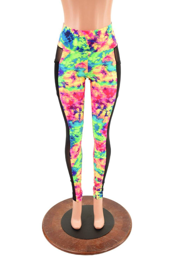 Side Pocket Leggings in Acid Splash and Black Mesh - Coquetry Clothing