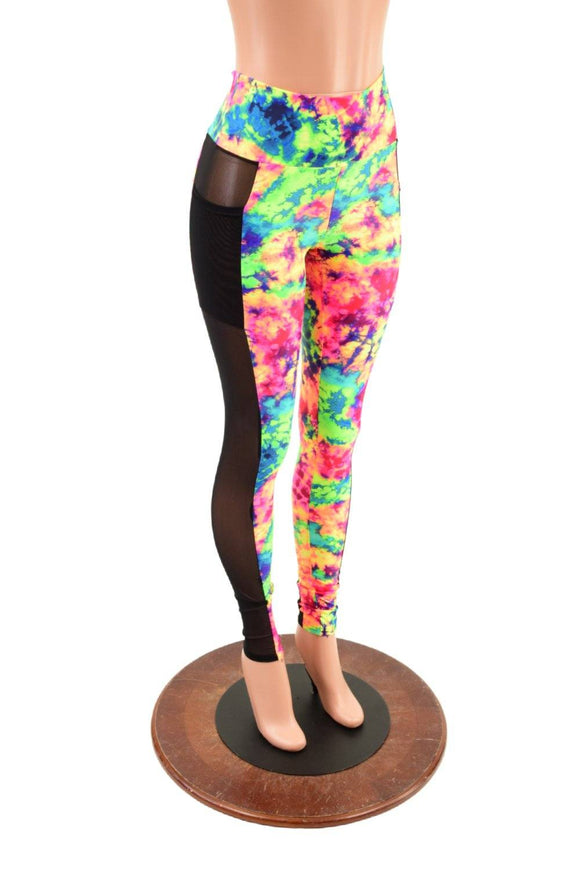 Side Pocket Leggings in Acid Splash and Black Mesh - Coquetry Clothing