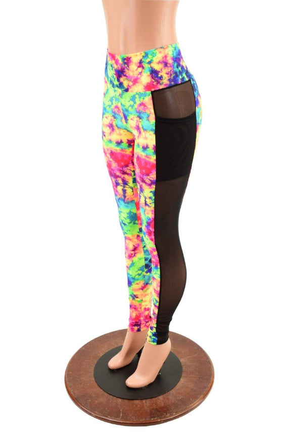 Side Pocket Leggings in Acid Splash and Black Mesh - Coquetry Clothing