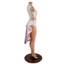 Silver and Pink Scale Tuxedo Romper with Nude Mesh Waist Panel - Coquetry Clothing