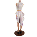 Silver and Pink Scale Tuxedo Romper with Nude Mesh Waist Panel - Coquetry Clothing