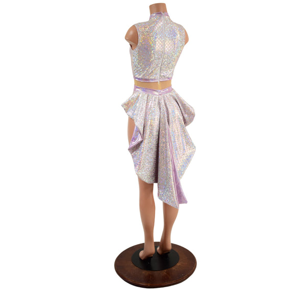 Silver and Pink Scale Tuxedo Romper with Nude Mesh Waist Panel - Coquetry Clothing