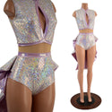 Silver and Pink Scale Tuxedo Romper with Nude Mesh Waist Panel - 1