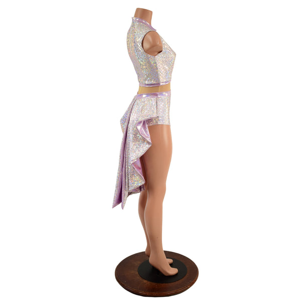 Silver and Pink Scale Tuxedo Romper with Nude Mesh Waist Panel - 2