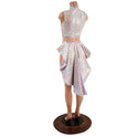 Silver and Pink Scale Tuxedo Romper with Nude Mesh Waist Panel - 3