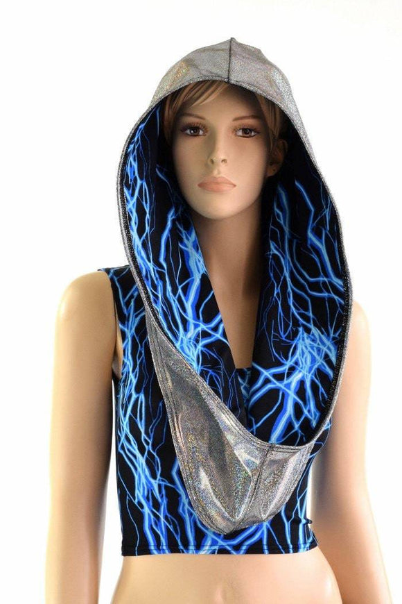 Silver & Blue Lightning Reversible Infinity Festival Hood - Coquetry Clothing