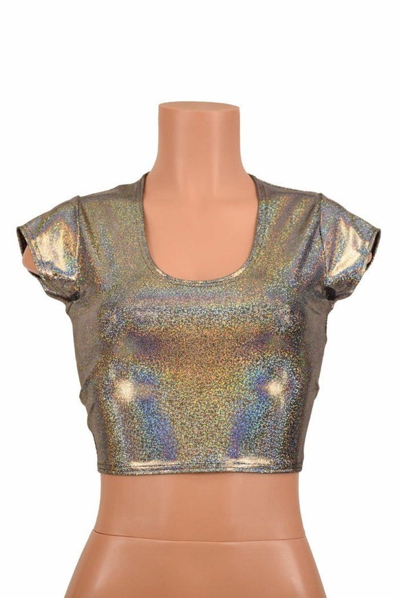Silver Cap Sleeve Crop Top - Coquetry Clothing