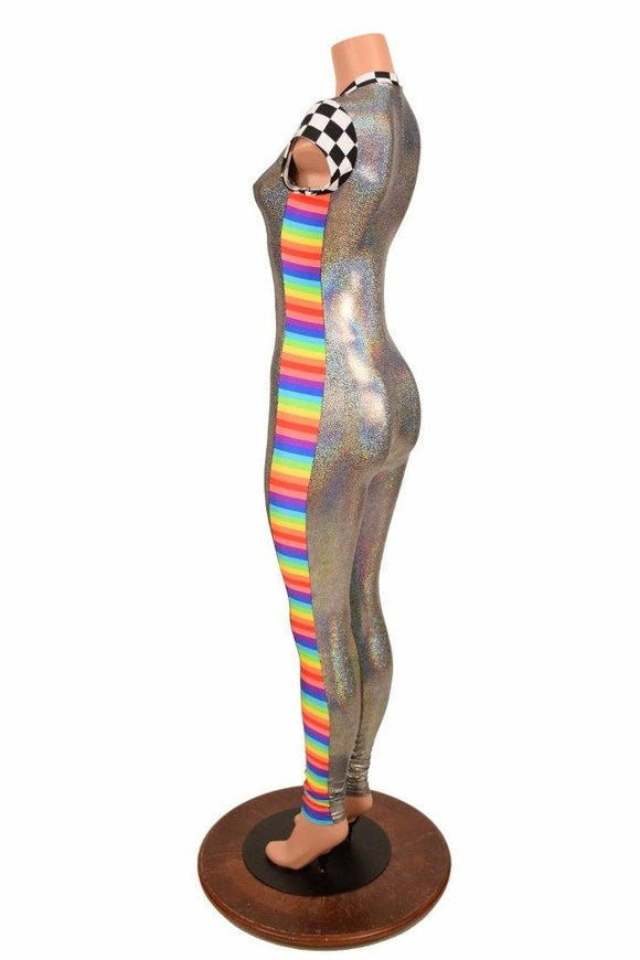 Silver Catsuit with Side Panels - Coquetry Clothing