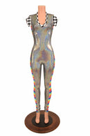Silver Catsuit with Side Panels - Coquetry Clothing