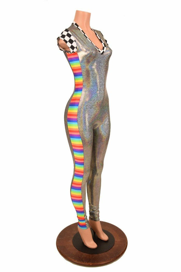 Silver Catsuit with Side Panels - Coquetry Clothing