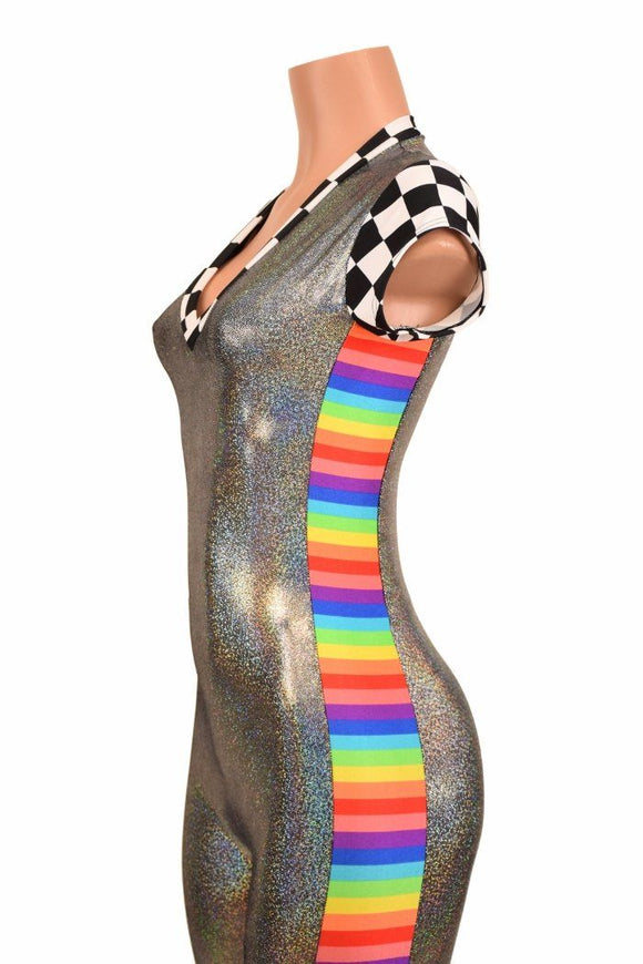 Silver Catsuit with Side Panels - Coquetry Clothing