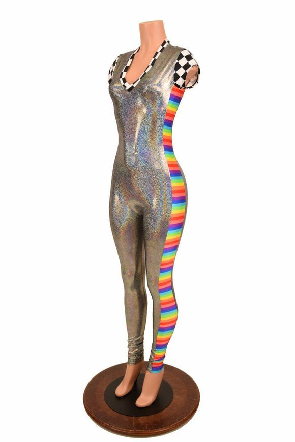 Silver Catsuit with Side Panels - Coquetry Clothing