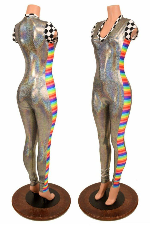 Silver Catsuit with Side Panels - Coquetry Clothing