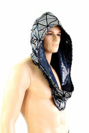 Silver Cracked Tile & Black Holo Reversible Infinity Festival Hood - Coquetry Clothing