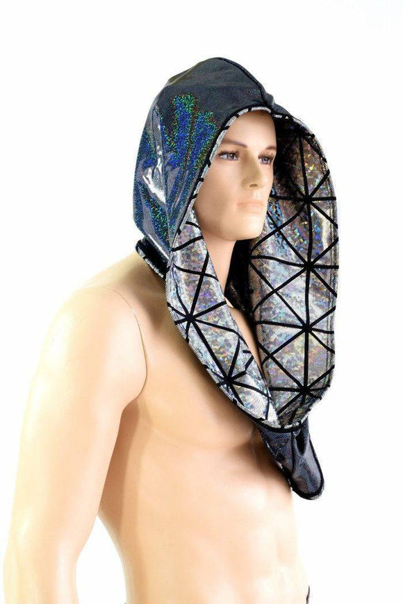 Silver Cracked Tile & Black Holo Reversible Infinity Festival Hood - Coquetry Clothing