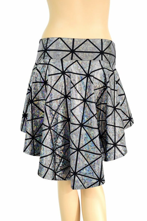 Silver Cracked Tile Hi Lo Rave Skirt - Coquetry Clothing