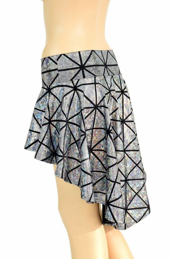Silver Cracked Tile Hi Lo Rave Skirt - Coquetry Clothing