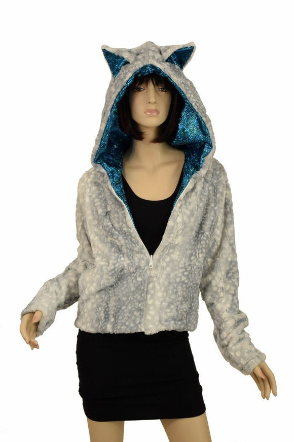 Silver Fawn Kitty Ear Faux Fur Short Jacket - Coquetry Clothing