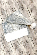 Silver Fawn Minky Faux Fur Santa Hat with White Trim - Coquetry Clothing