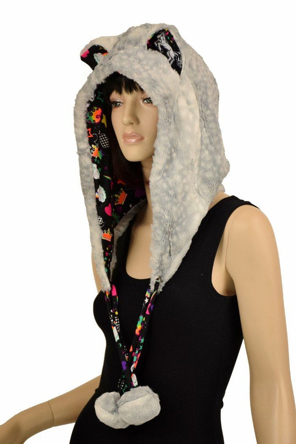 Silver Fawn Minky Pom Pom Cat Ear Hood - Coquetry Clothing