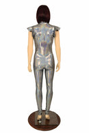 Silver Flip Sleeve Plunging V Catsuit - Coquetry Clothing