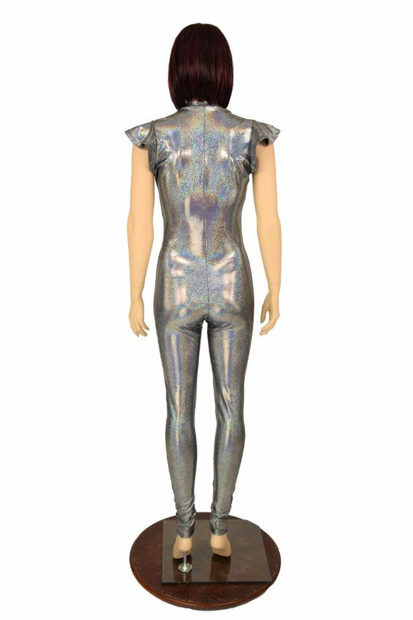 Silver Flip Sleeve Plunging V Catsuit - Coquetry Clothing