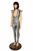 Silver Flip Sleeve Plunging V Catsuit - Coquetry Clothing