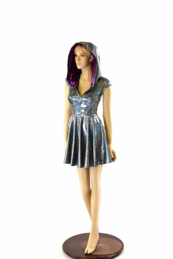 Silver & Fuchsia Zippered Skater Dress - Coquetry Clothing