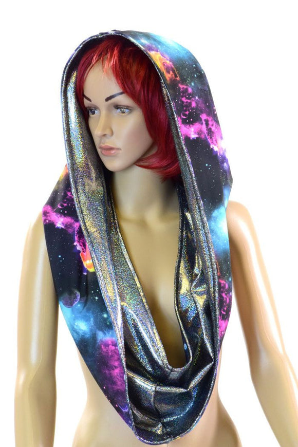 Silver & Galaxy HUGE Reversible Festival Hood - Coquetry Clothing