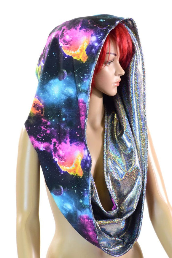 Silver & Galaxy HUGE Reversible Festival Hood - Coquetry Clothing