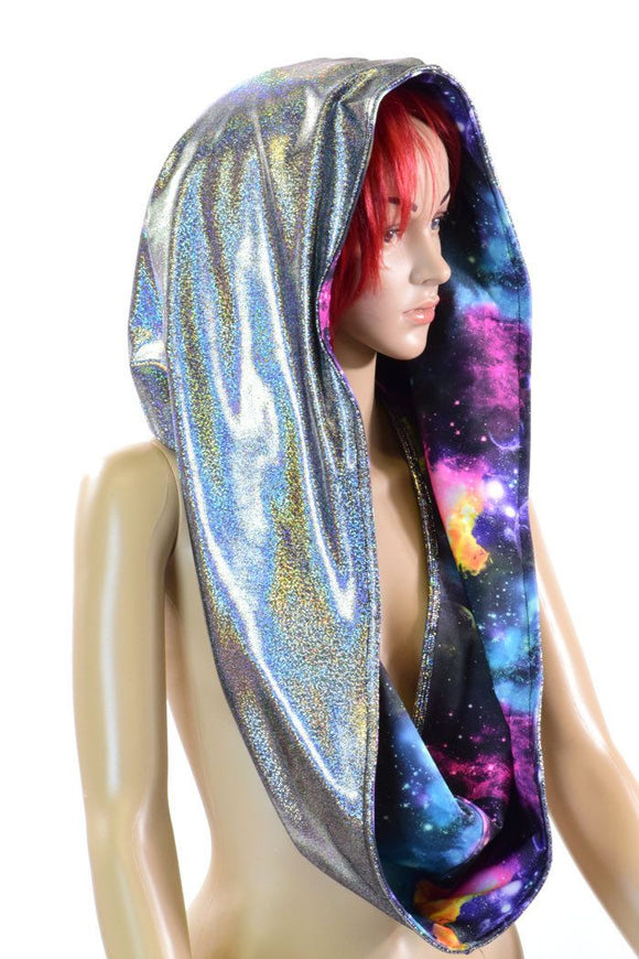 Silver & Galaxy HUGE Reversible Festival Hood - Coquetry Clothing