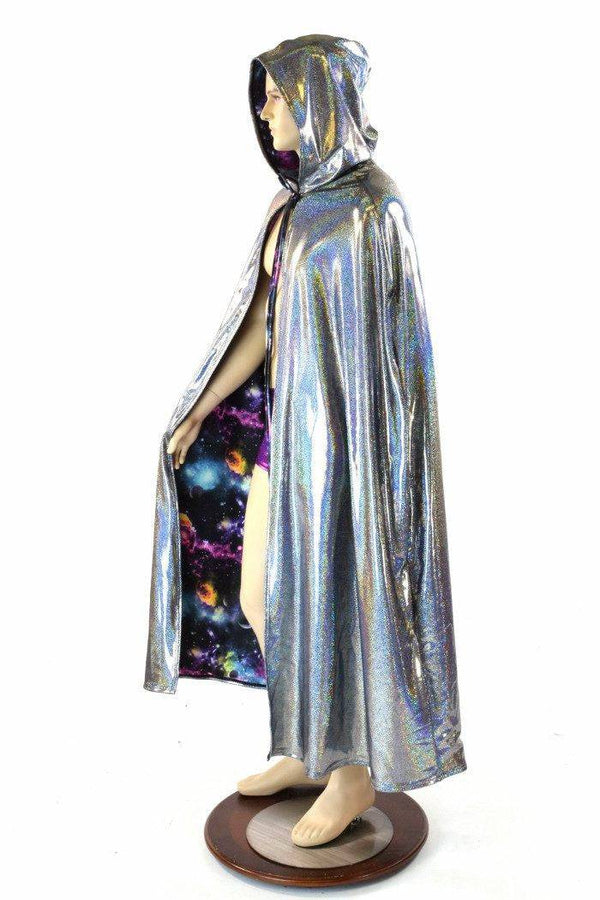 Ready to Ship Silver & Galaxy Reversible Hooded Cape - 1