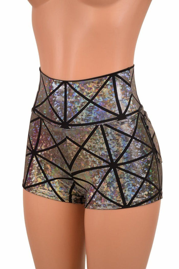 Silver High Waist Shorts with Pockets - Coquetry Clothing