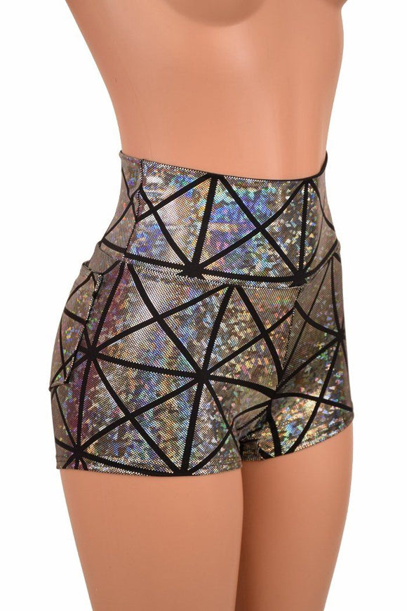 Silver High Waist Shorts with Pockets - Coquetry Clothing