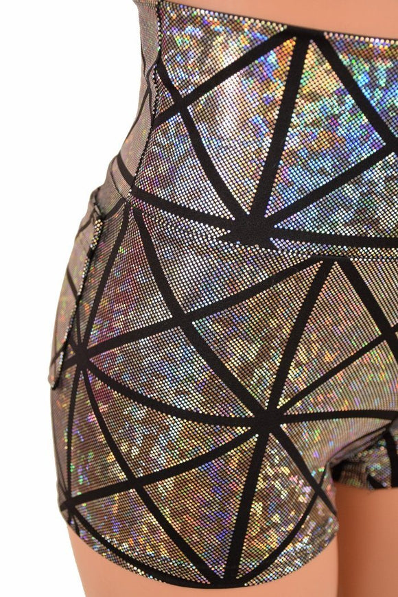 Silver High Waist Shorts with Pockets - Coquetry Clothing