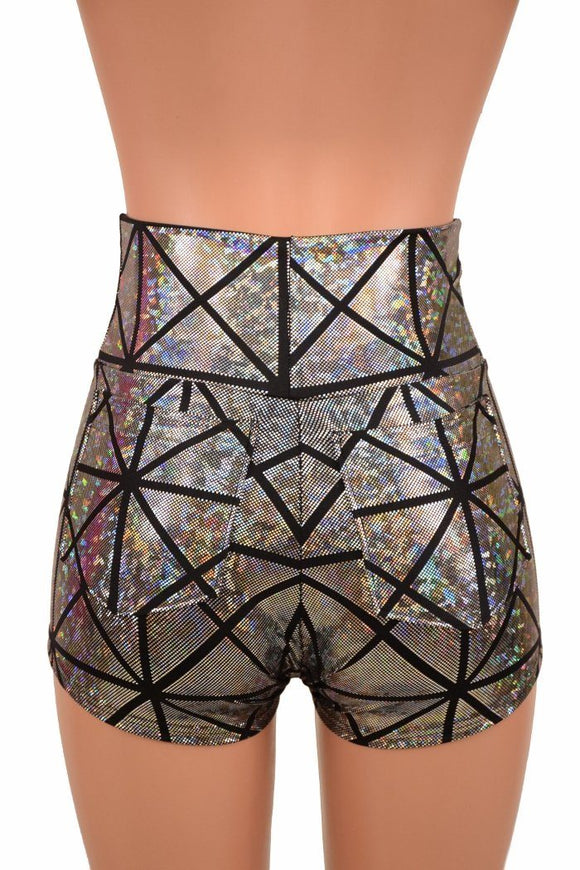 Silver High Waist Shorts with Pockets - Coquetry Clothing