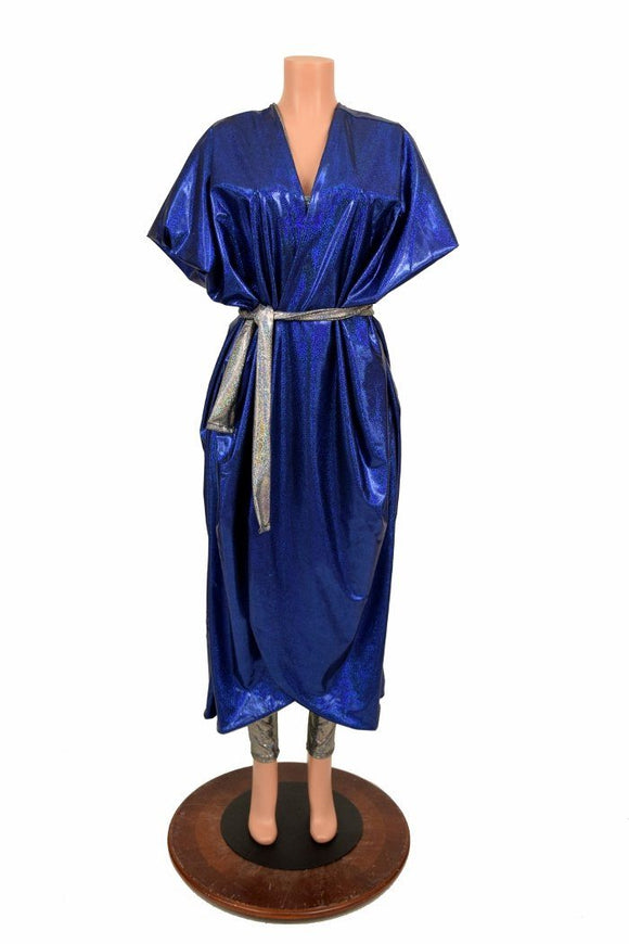 Silver Holo and Sparkly Blue Batwing Catsuit - Coquetry Clothing