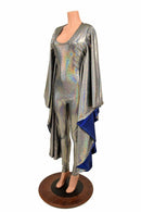 Silver Holo and Sparkly Blue Batwing Catsuit - Coquetry Clothing