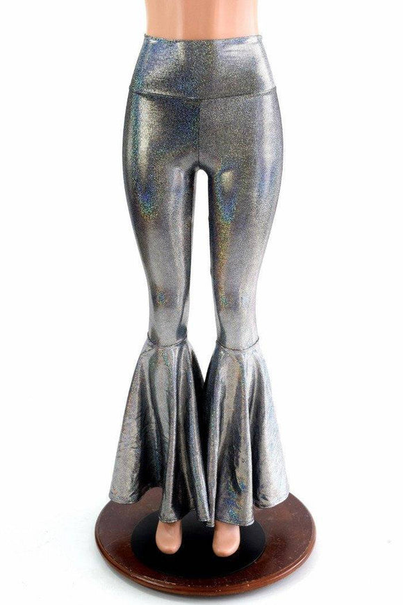 Silver Holo High Waist Bell Bottom Flares - Coquetry Clothing
