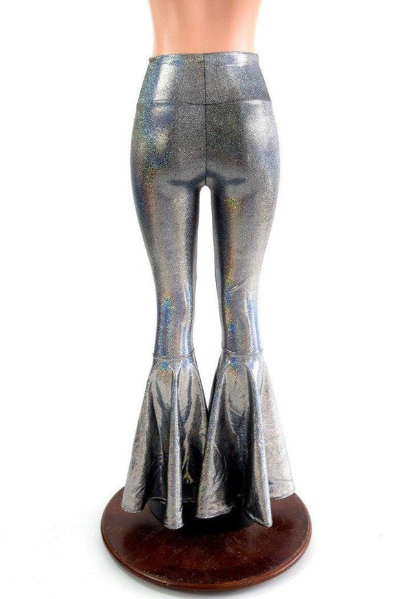 Silver Holo High Waist Bell Bottom Flares - Coquetry Clothing