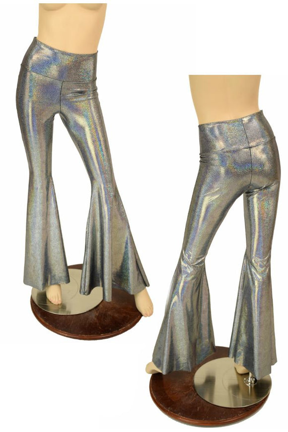 Silver Holo High Waist Solar Flares - Coquetry Clothing