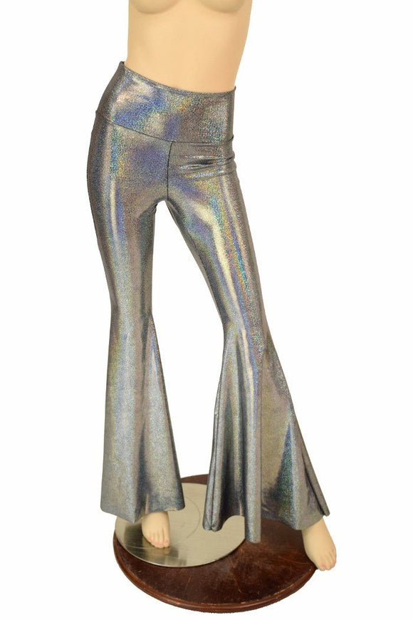 Silver Holo High Waist Solar Flares - Coquetry Clothing