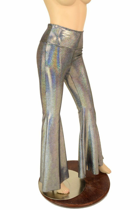 Silver Holo High Waist Solar Flares - Coquetry Clothing