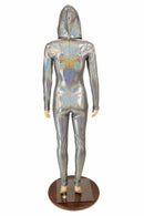 Silver Holo Hooded Catsuit - Coquetry Clothing