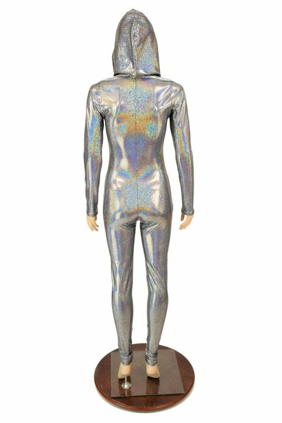 Silver Holo Hooded Catsuit - Coquetry Clothing