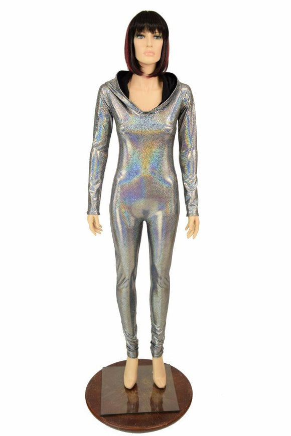 Silver Holo Hooded Catsuit - Coquetry Clothing