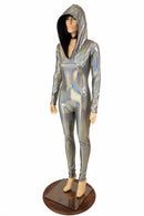 Silver Holo Hooded Catsuit - Coquetry Clothing